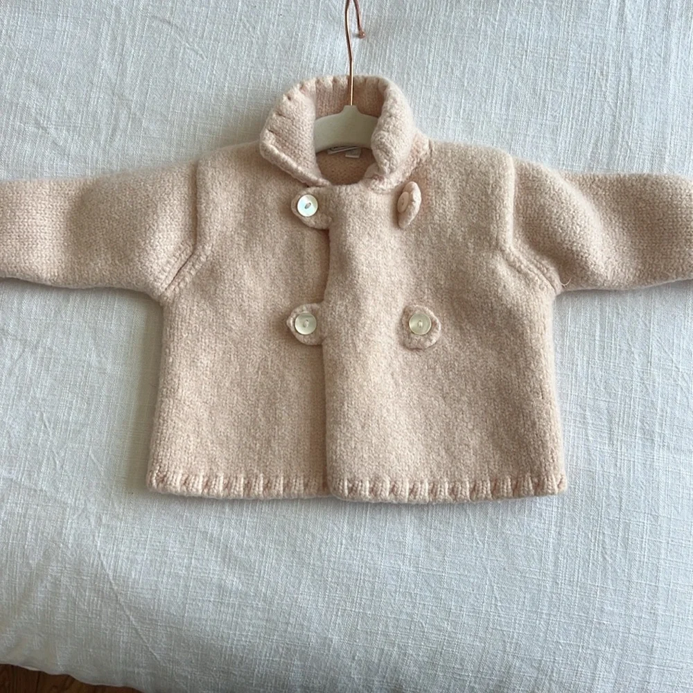 Le Guignol Baby Pink Knit Cardigan Sweater Double Breasted‎ 12M Peach - Picture 2 of 7